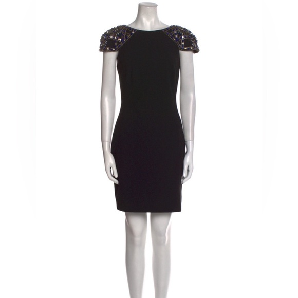 Badgley Mischka Collection Black Embellished Cap Sleeve Cocktail Dress EUC Sz 4 - Picture 1 of 10